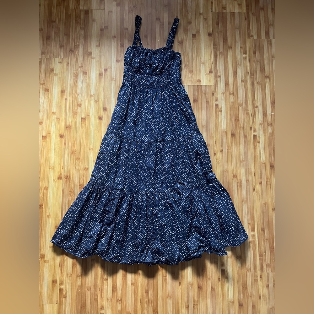 J. Crew Tiered midi dress with convertible straps in dot